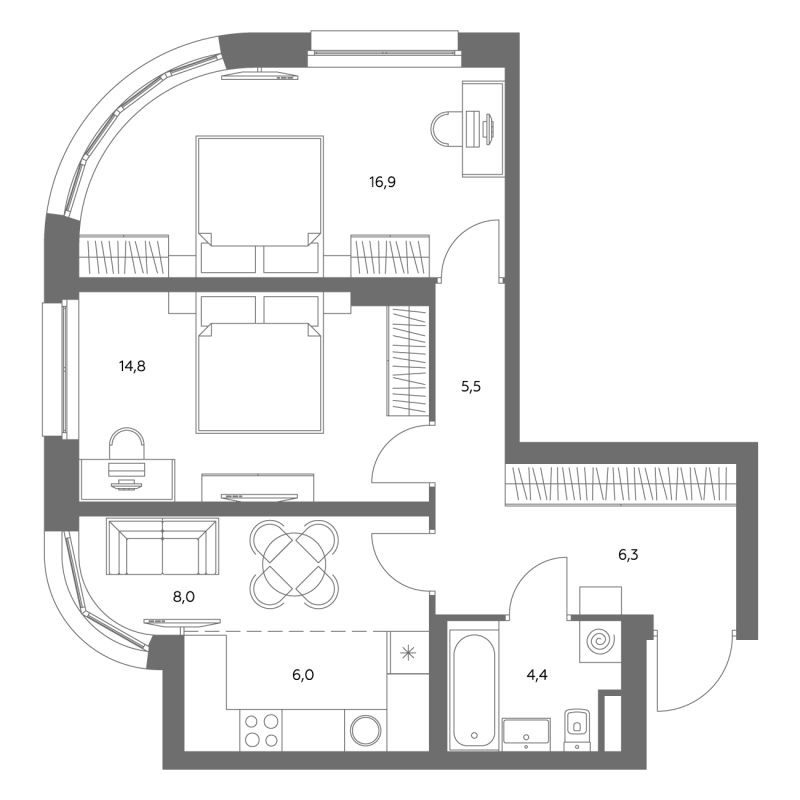 3 ккв (Евро) 61,6 м²