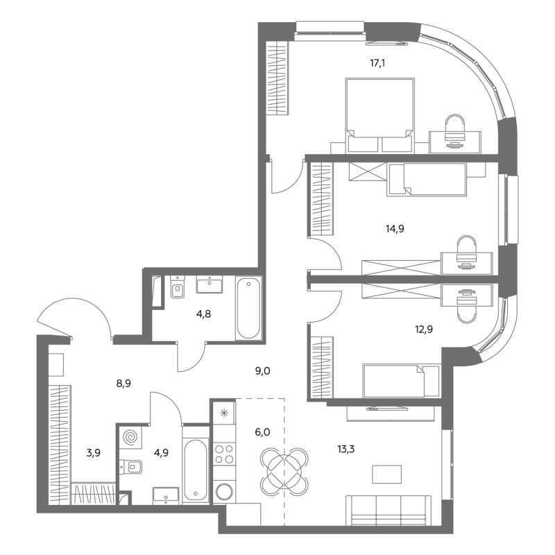 4 ккв (Евро) 96,7 м²
