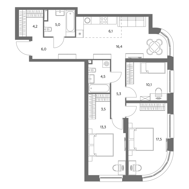 4 ккв (Евро) 92,4 м²