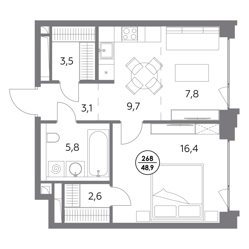 2 ккв (Евро) 48,9 м²