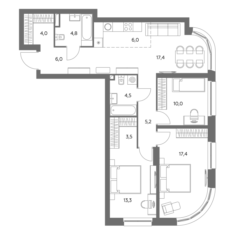 4 ккв (Евро) 91,9 м²