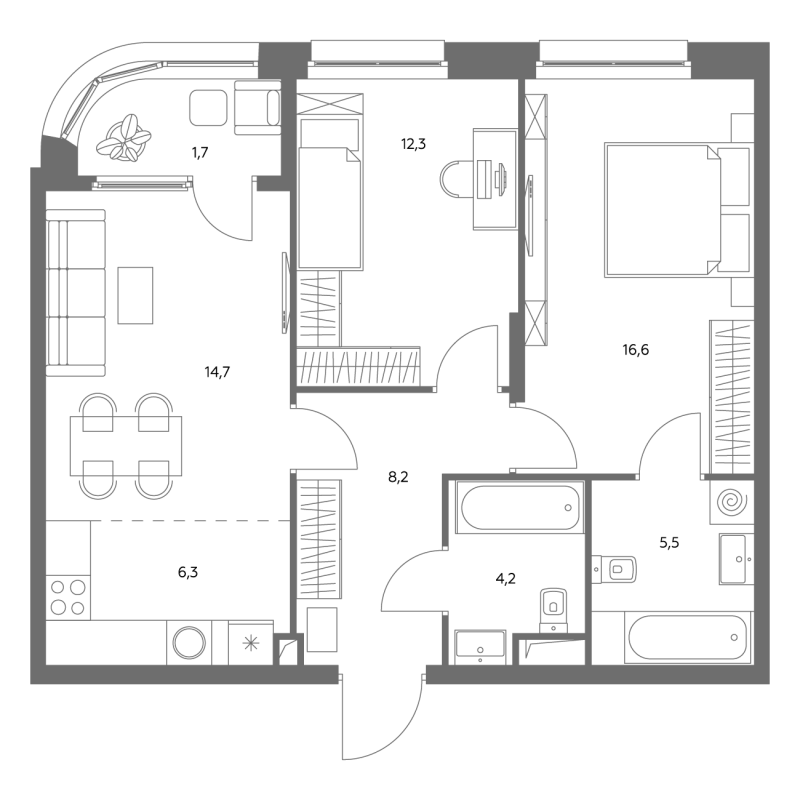 3 ккв (Евро) 69,9 м²