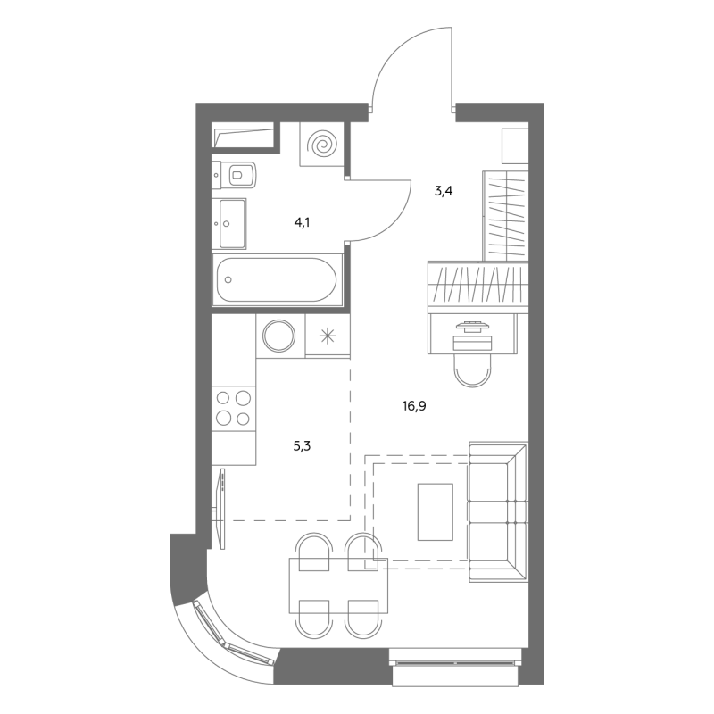 Студия 30 м²