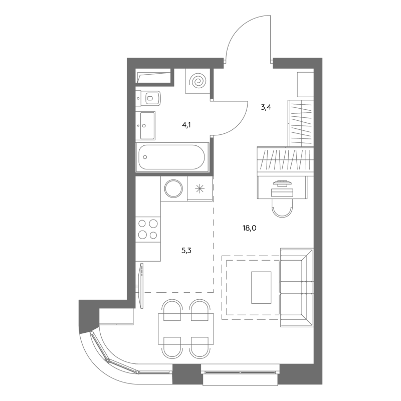 Студия 31,1 м²
