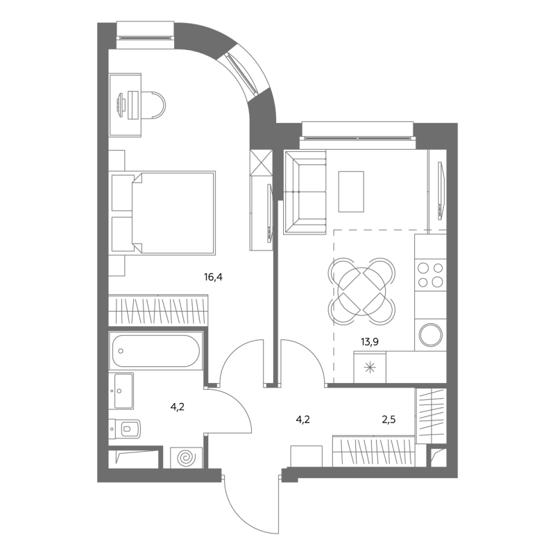 1 ккв 40,5 м²