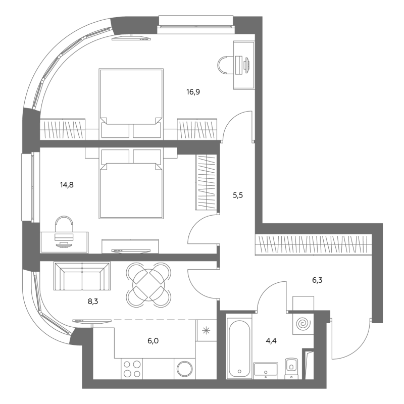 3 ккв (Евро) 61,9 м²