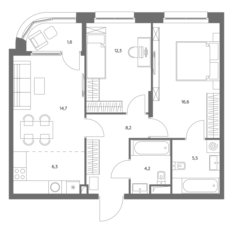 3 ккв (Евро) 69,8 м²