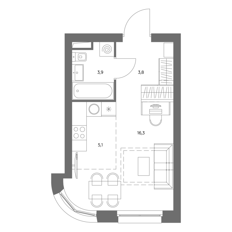 Студия 29,5 м²