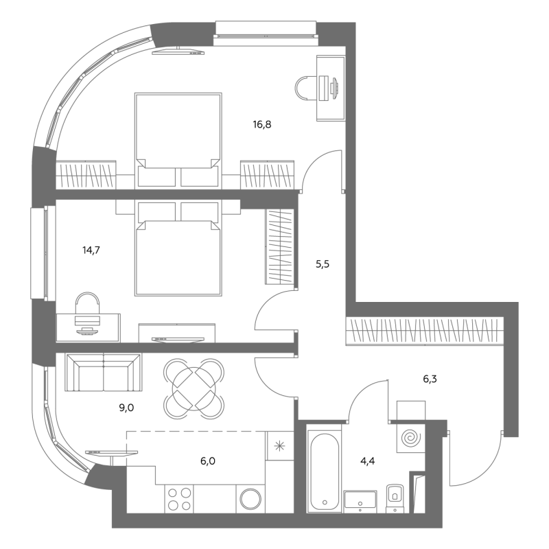 3 ккв (Евро) 62,6 м²
