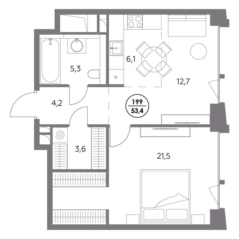 2 ккв (Евро) 53,4 м²