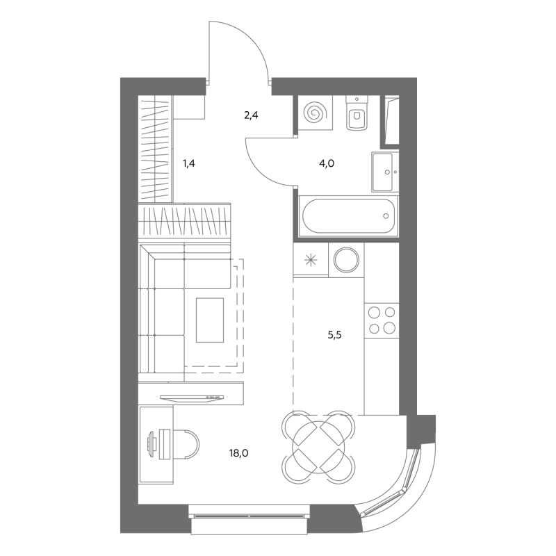 Студия 30,8 м²