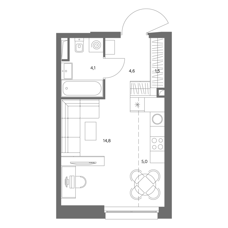 Студия 30,1 м²