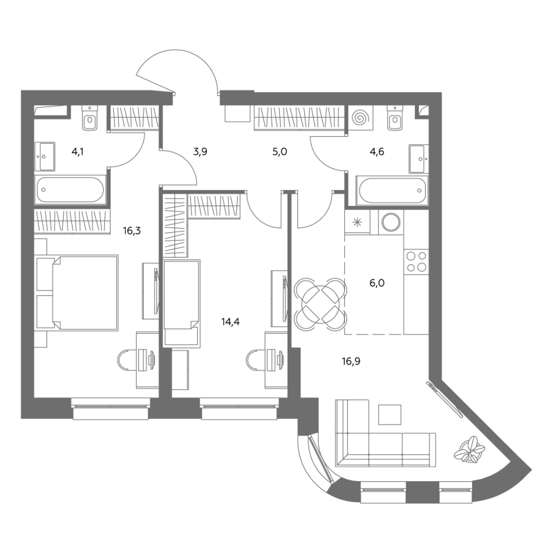 3 ккв (Евро) 71,4 м²