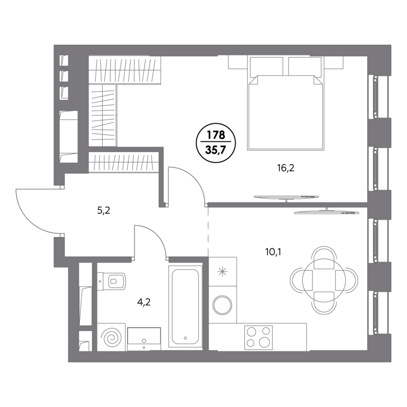 1 ккв 35,7 м²