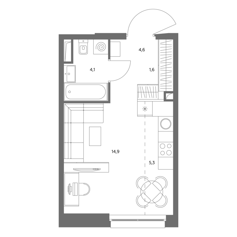 Студия 30,8 м²
