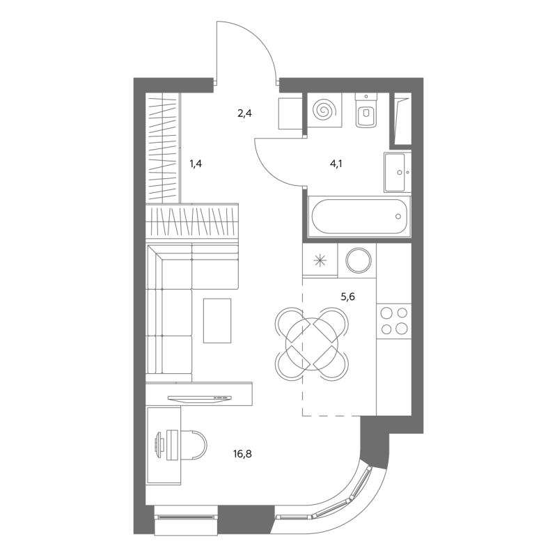 Студия 30,7 м²
