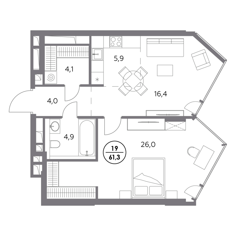 2 ккв (Евро) 61,3 м²