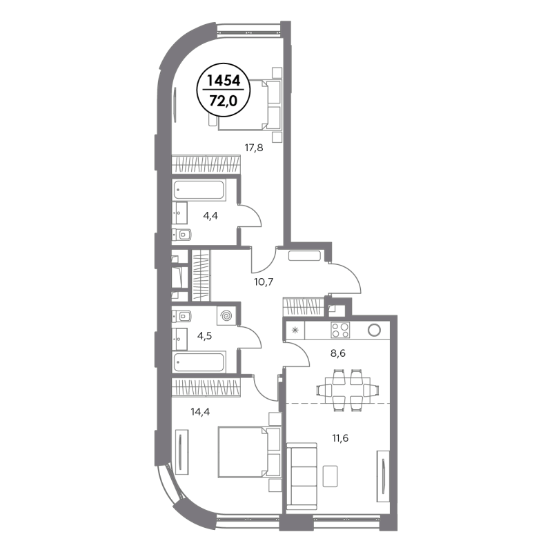 3 ккв (Евро) 72 м²