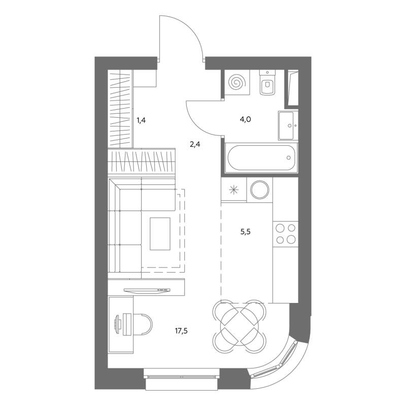 Студия 30,8 м²