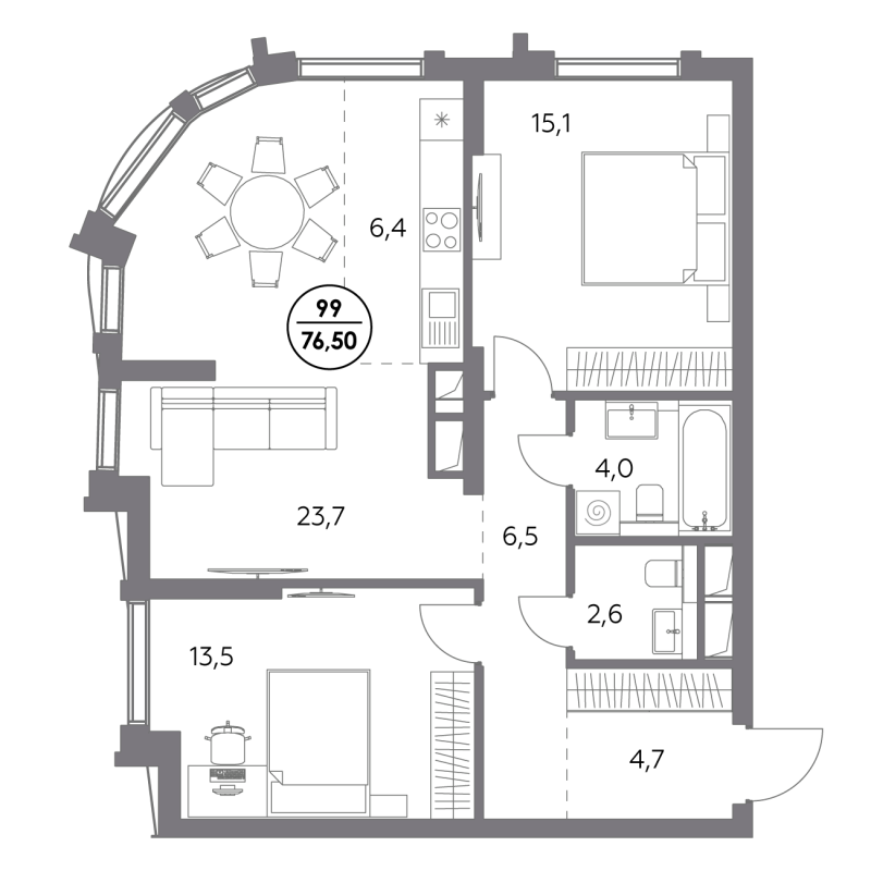 3 ккв (Евро) 76,5 м²