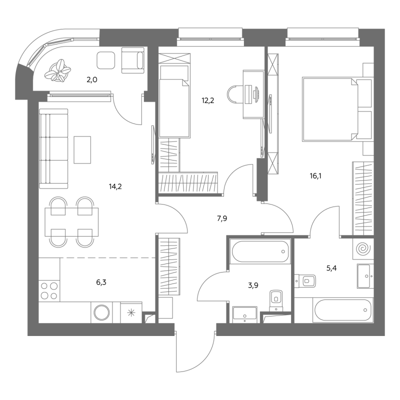 3 ккв (Евро) 68,6 м²