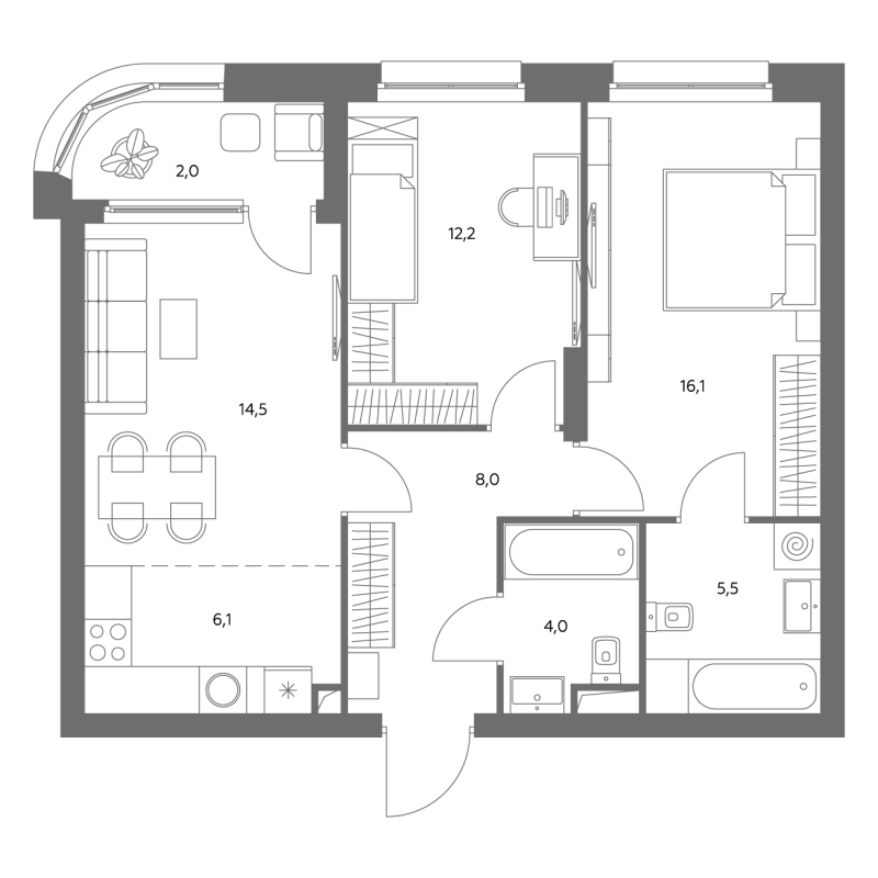 3 ккв (Евро) 68,6 м²