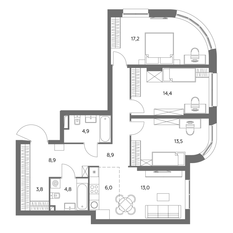 4 ккв (Евро) 95,1 м²