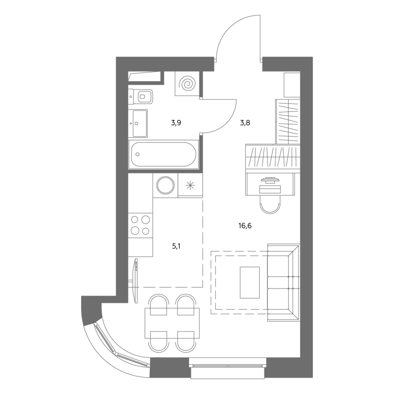 Студия 29,8 м²