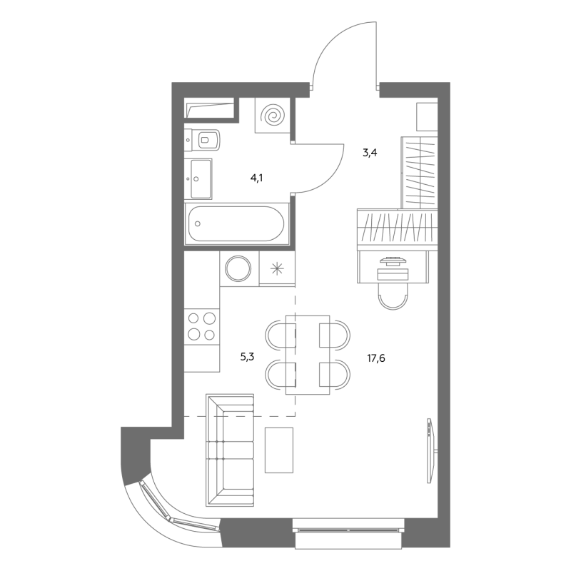Студия 30,7 м²