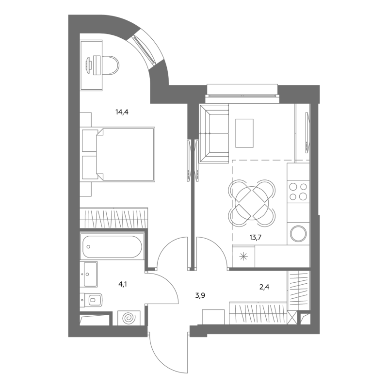1 ккв 38,9 м²