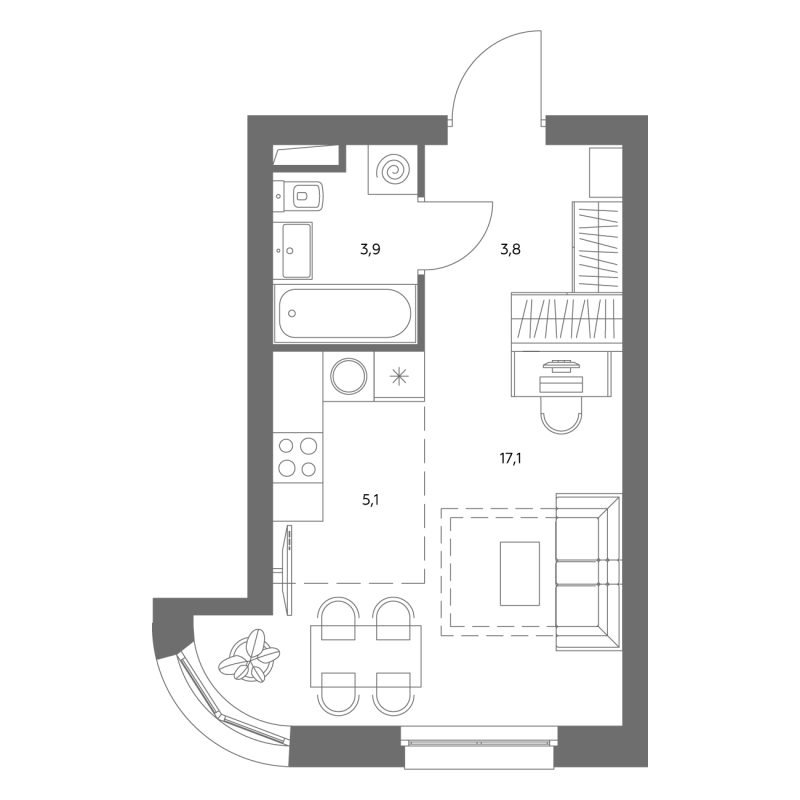 Студия 30,3 м²