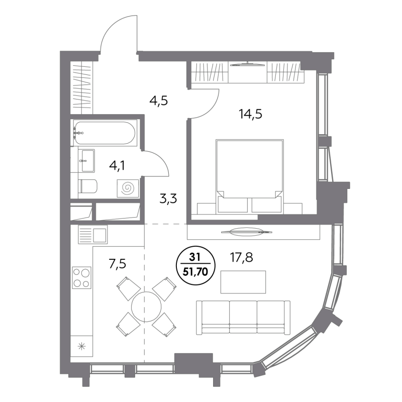 2 ккв (Евро) 51,7 м²