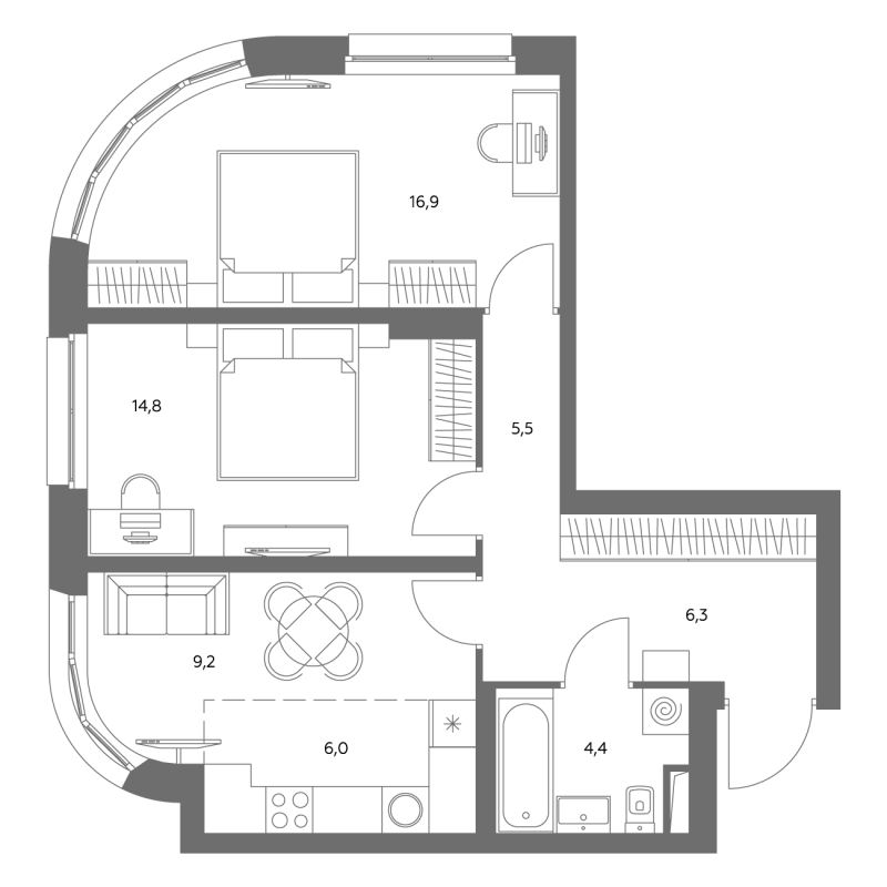 3 ккв (Евро) 62,7 м²