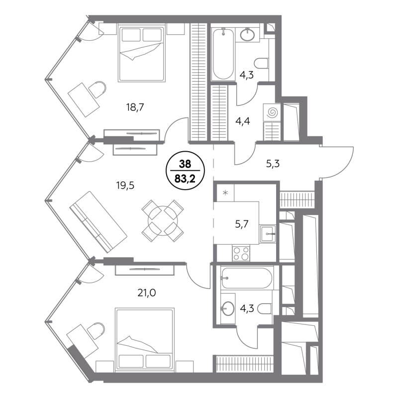 3 ккв (Евро) 83,2 м²
