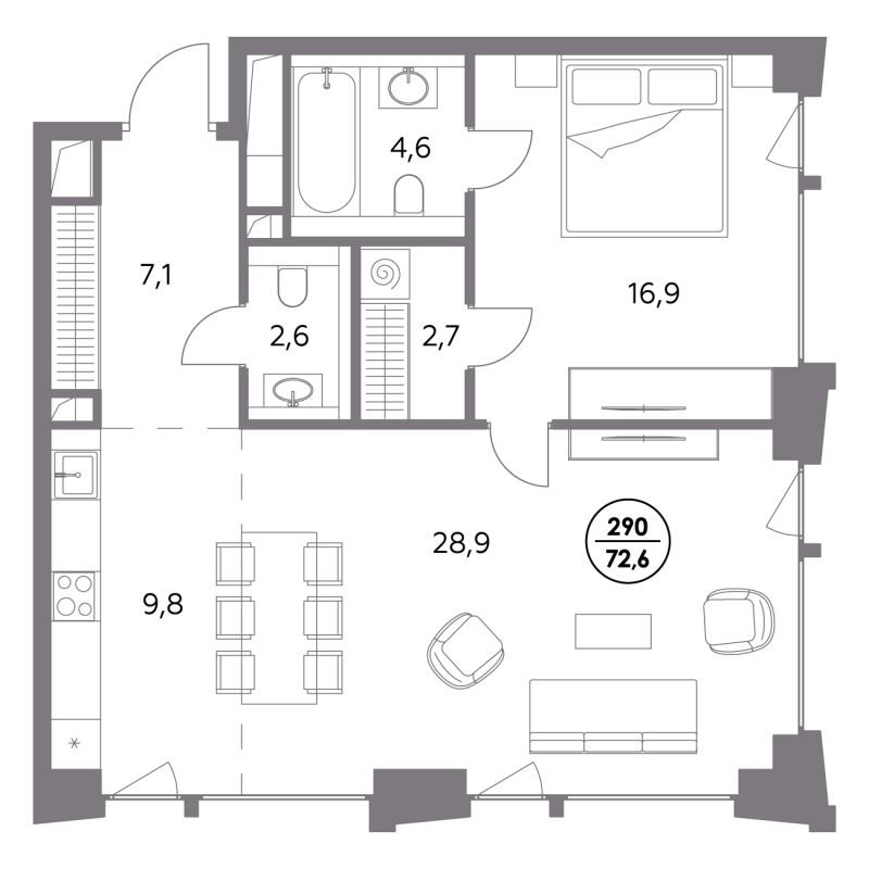 2 ккв (Евро) 72,6 м²
