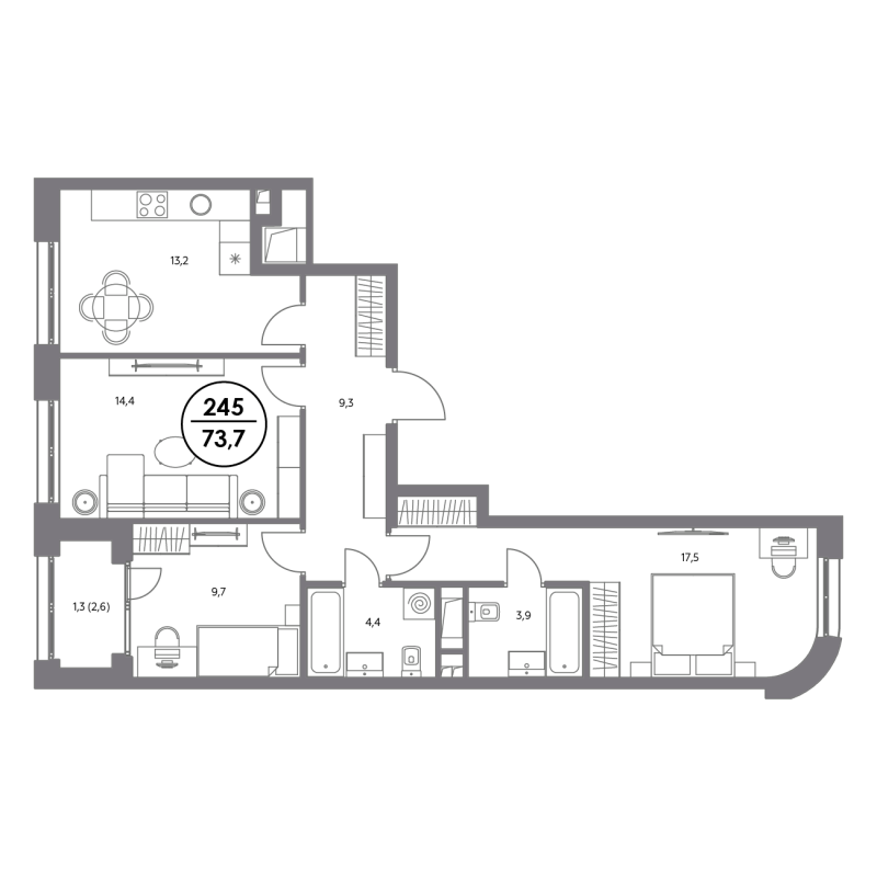 3 ккв 73,7 м²