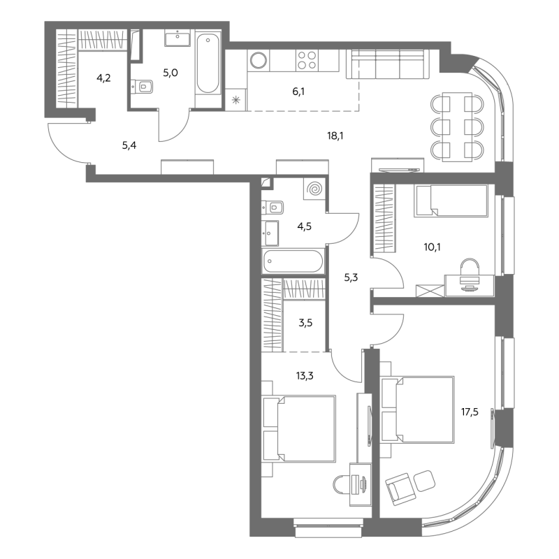 4 ккв (Евро) 92,6 м²