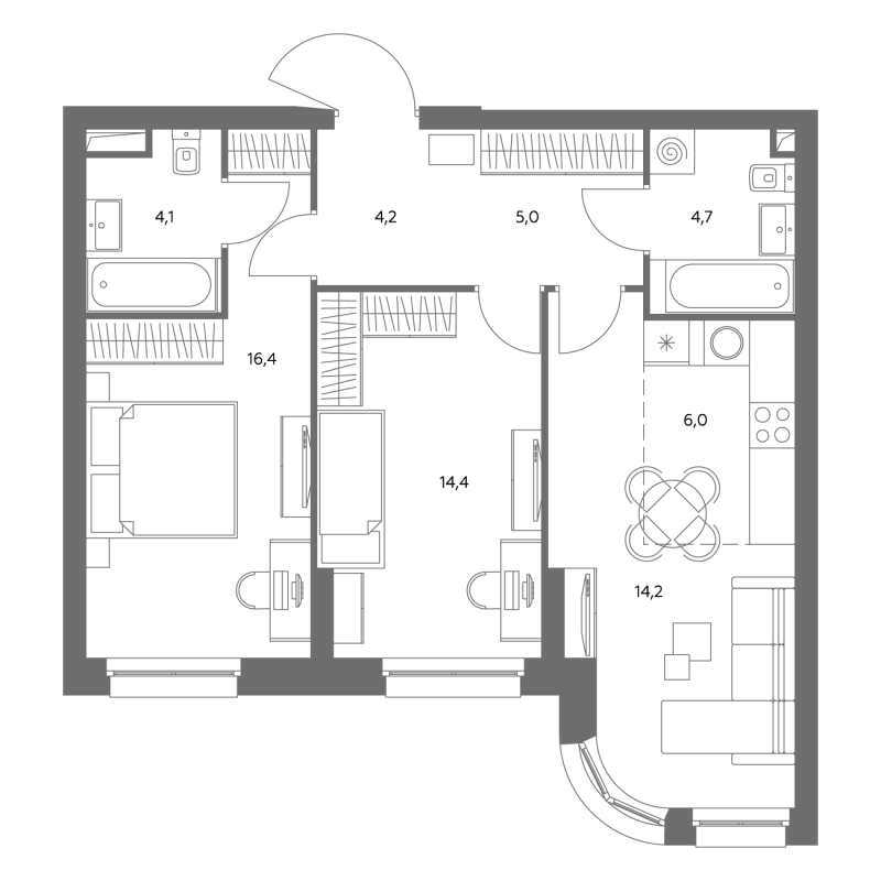 3 ккв (Евро) 69,7 м²