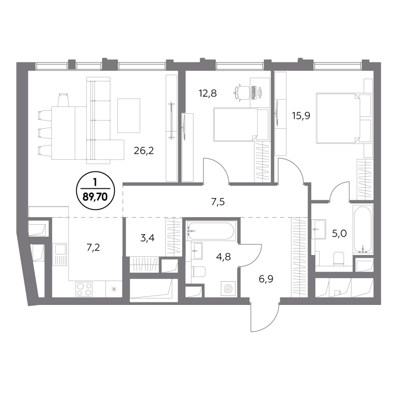 3 ккв (Евро) 89,7 м²