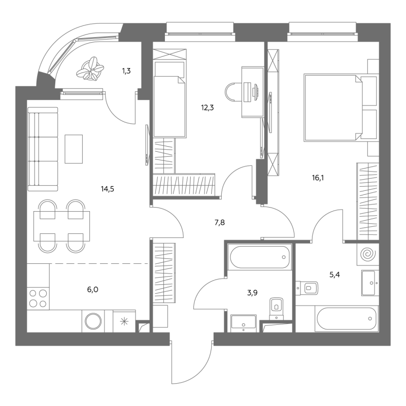 3 ккв (Евро) 68 м²