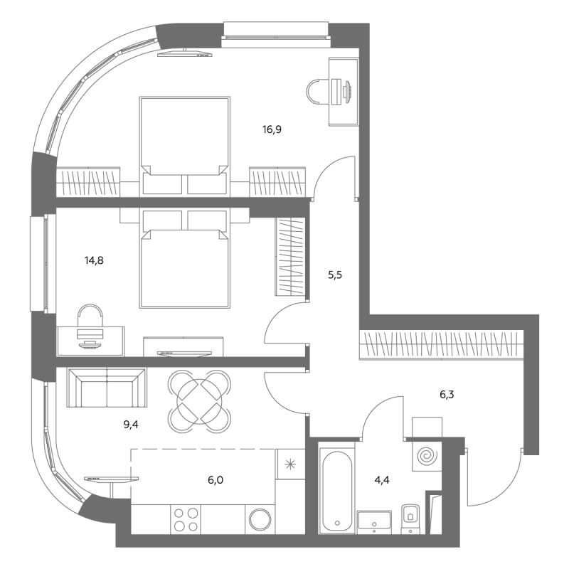 3 ккв (Евро) 63 м²