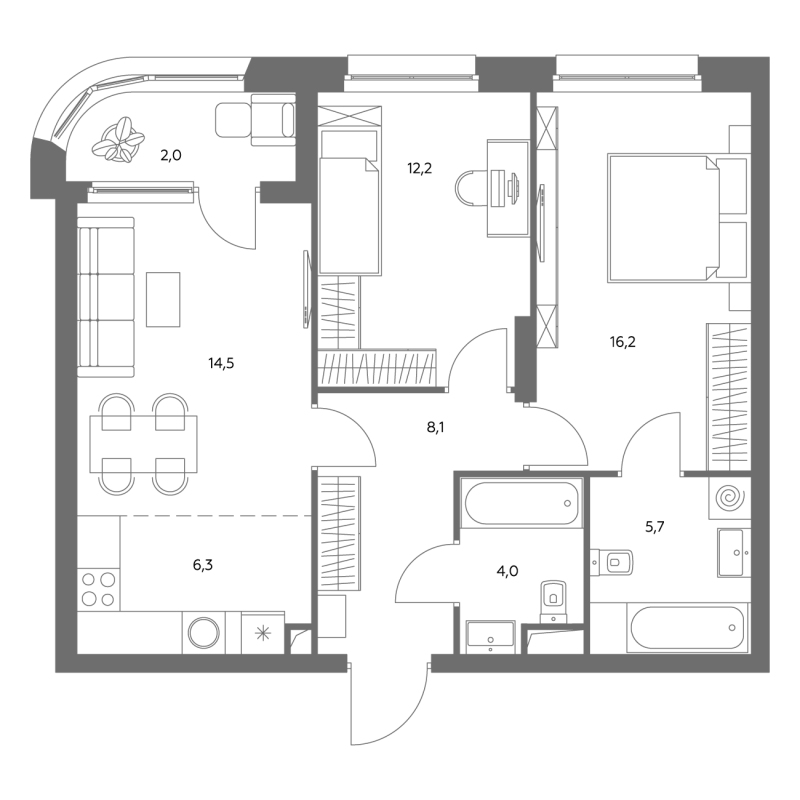 3 ккв (Евро) 69,5 м²