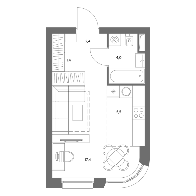 Студия 31 м²