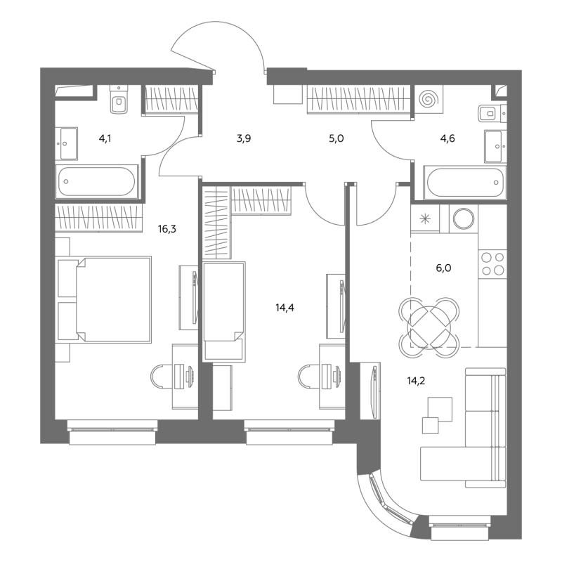 3 ккв (Евро) 69,5 м²