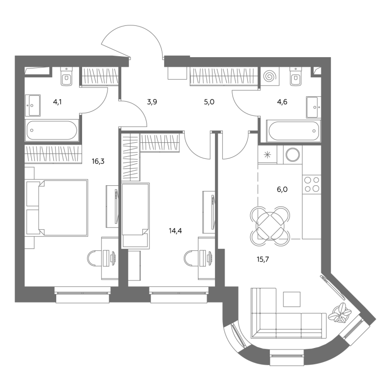 3 ккв (Евро) 70,5 м²