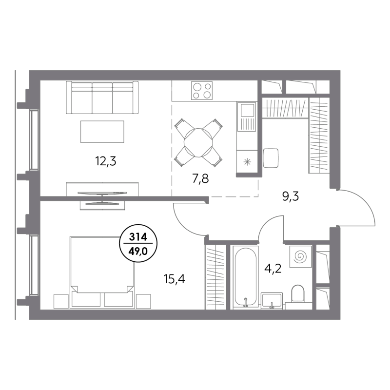2 ккв (Евро) 49 м²