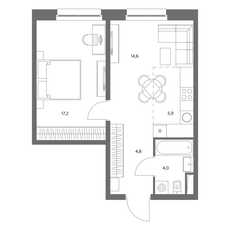 2 ккв (Евро) 47,2 м²