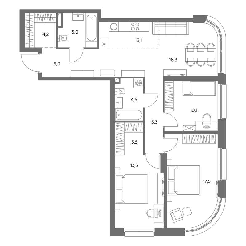 4 ккв (Евро) 93,6 м²