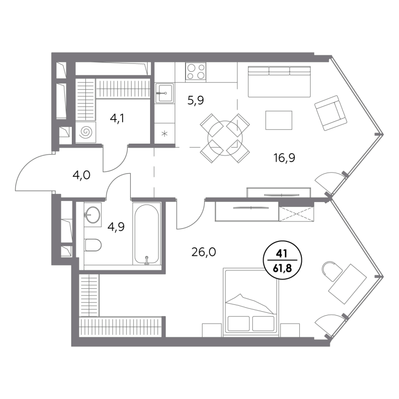 2 ккв (Евро) 61,8 м²
