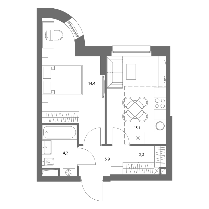 1 ккв 38,4 м²